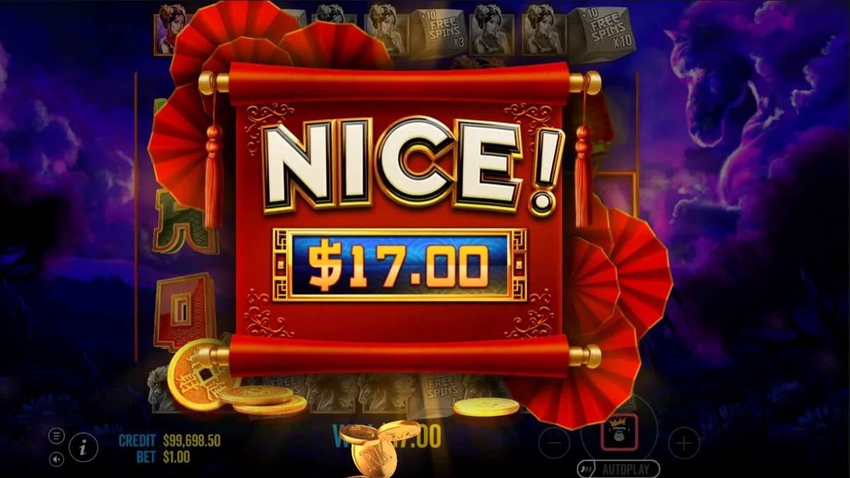 Floating Dragon Wild Horses slot machine interface featuring Asian-inspired symbols
