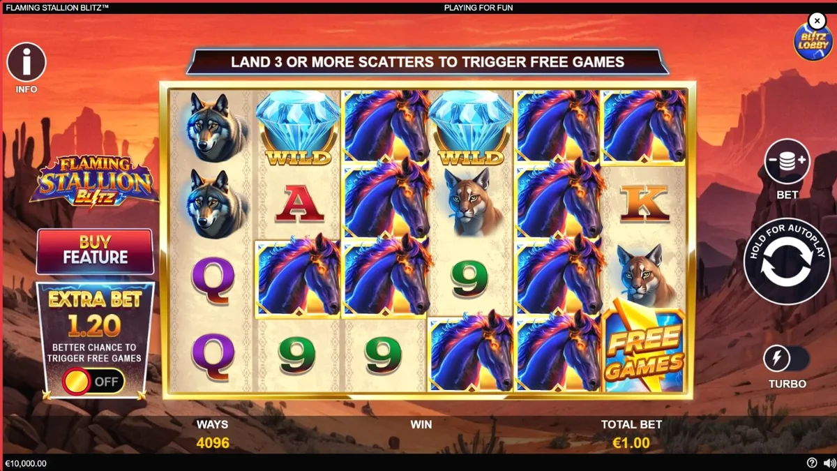 Flaming Stallion Blitz slot game interface