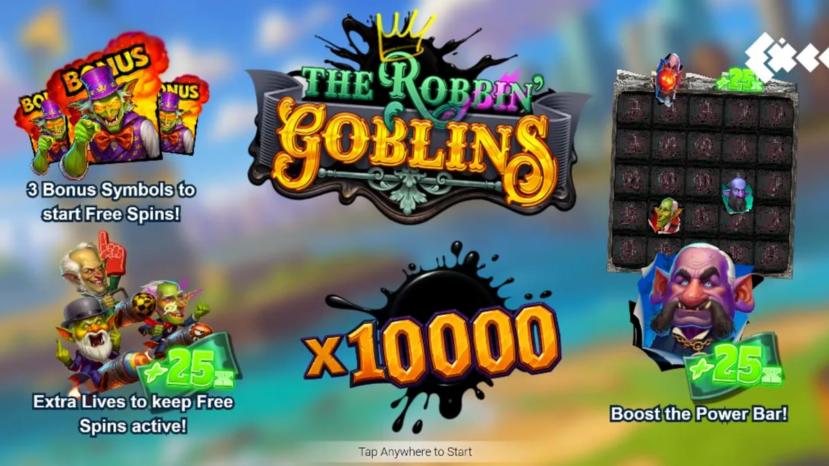 Tampilan antarmuka slot Robbin Goblins dengan tema kehancuran dan goblin